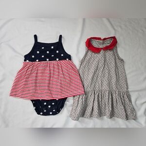 Set Of Two July 4th Girls Dresses- Red White Blue- 12/18 And 18 Month